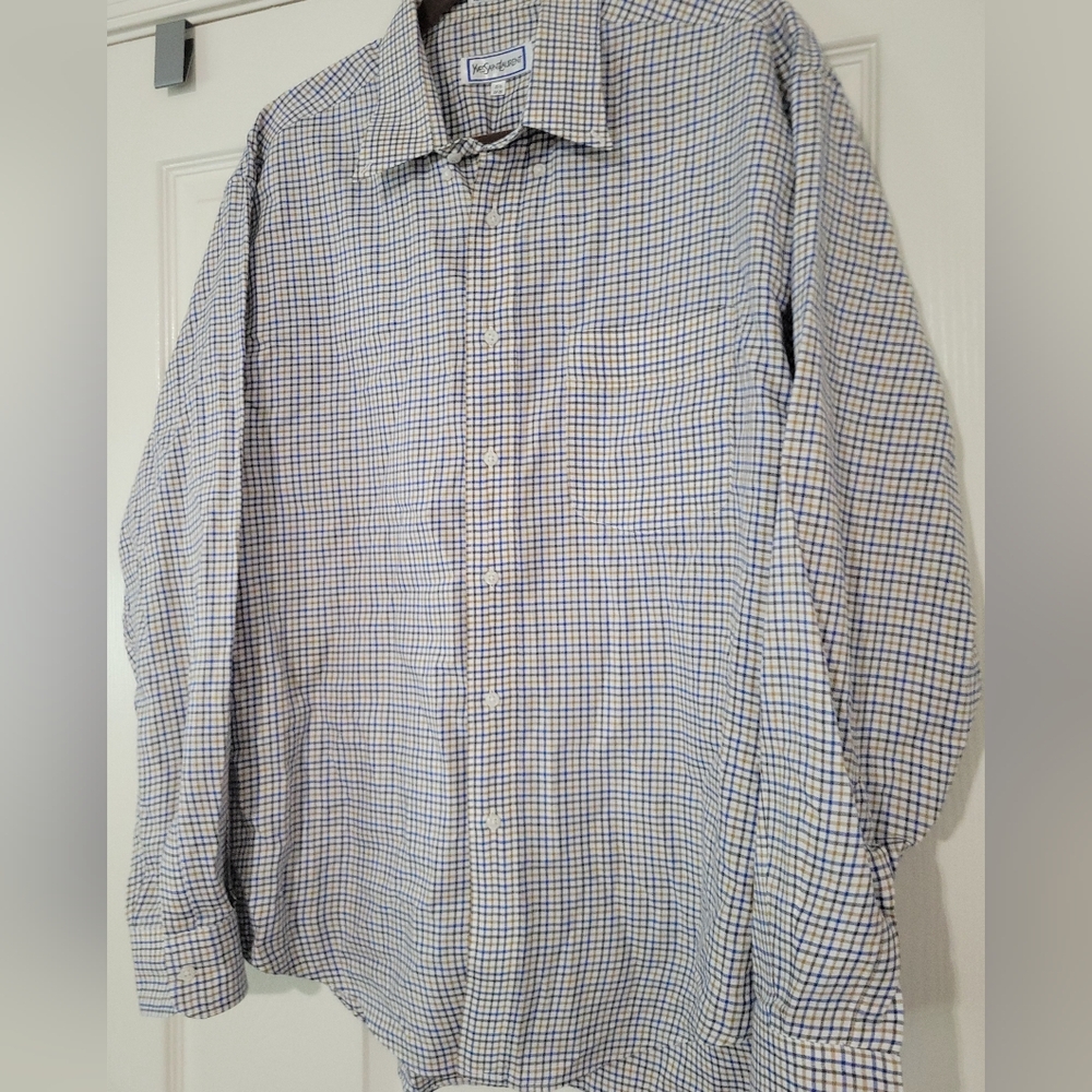 Yves Saint Laurent Mens Plaid Buttondown Long Sleeve Shirt Size 16 1/2